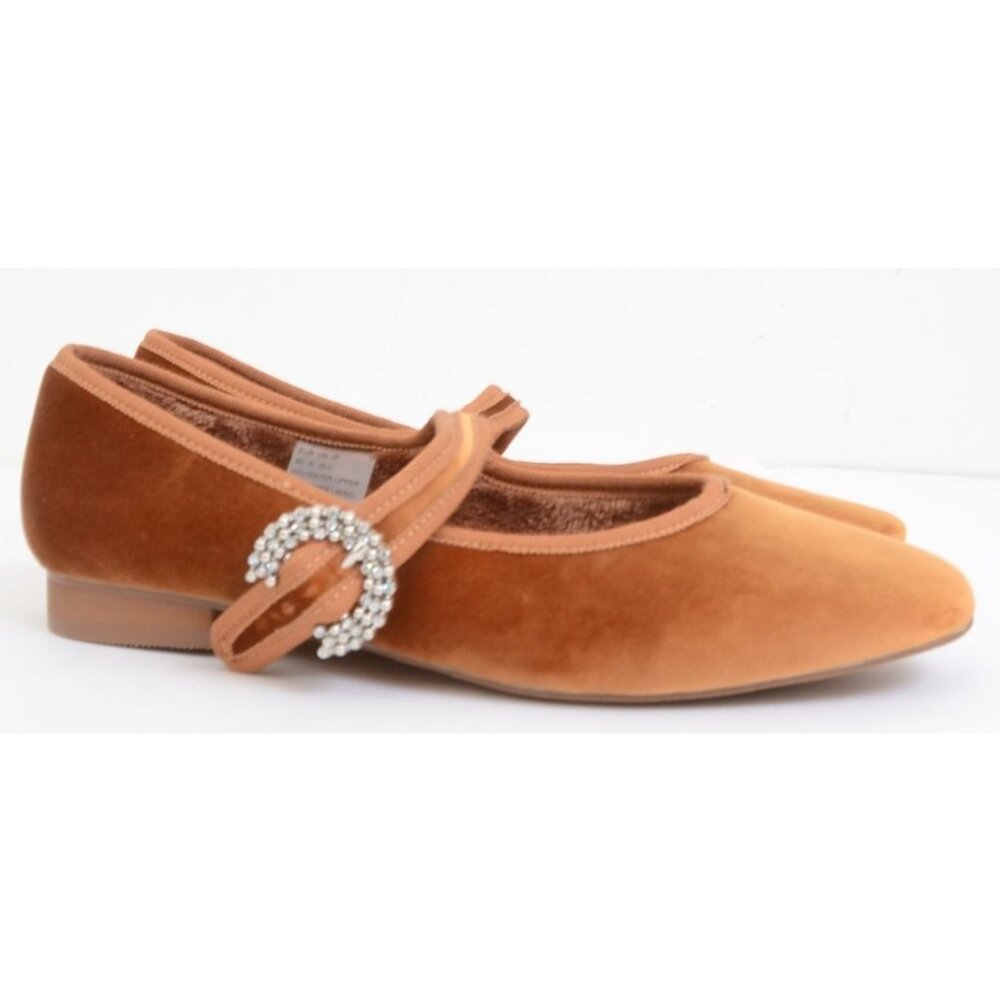 Feversole Women's 9 Rhinestone Velvet Mary Jane Square Toe Easy Buckle Flats - Picture 2 of 14